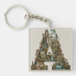 Fantasy Letter A with Castles in the Sky Storybook Keychain