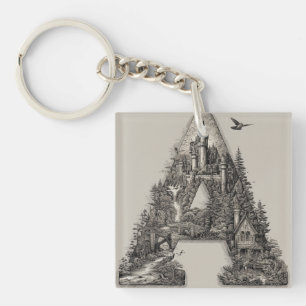 Fantasy Letter A with Castles in the Sky Storybook Keychain