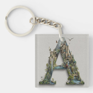 Fantasy Letter A with Castles in the Sky Storybook Keychain