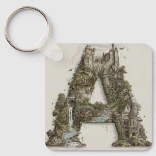 Fantasy Letter A with Castles in the Sky Storybook Keychain