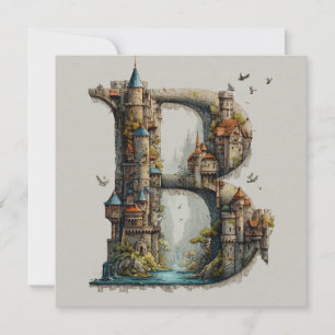 Fantasy Letter B with Castles in the Sky Storybook Holiday Card
