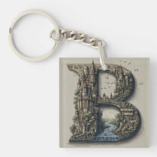 Fantasy Letter B with Castles in the Sky Storybook Keychain
