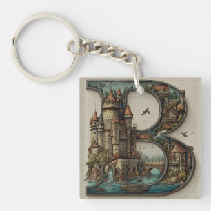 Fantasy Letter B with Castles in the Sky Storybook Keychain
