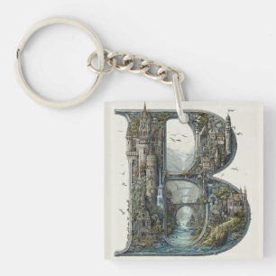 Fantasy Letter B with Castles in the Sky Storybook Keychain