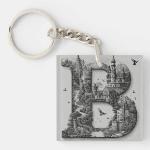 Fantasy Letter B with Castles in the Sky Storybook Keychain
