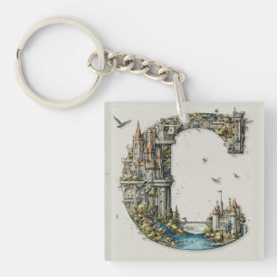 Fantasy Letter C with Castles in the Sky Storybook Keychain