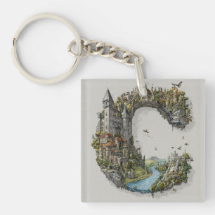 Fantasy Letter C with Castles in the Sky Storybook Keychain