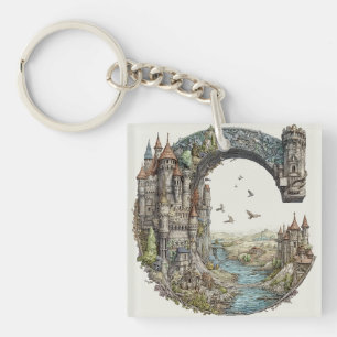 Fantasy Letter C with Castles in the Sky Storybook Keychain