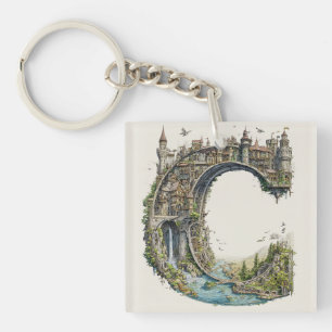 Fantasy Letter C with Castles in the Sky Storybook Keychain