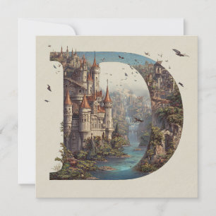 Fantasy Letter D with Castles in the Sky Storybook Holiday Card