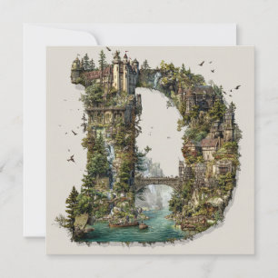 Fantasy Letter D with Castles in the Sky Storybook Holiday Card