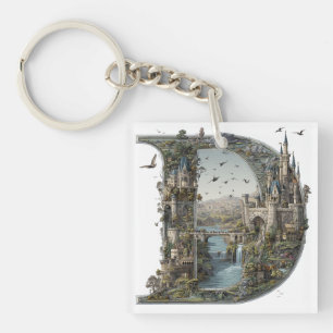 Fantasy Letter D with Castles in the Sky Storybook Keychain