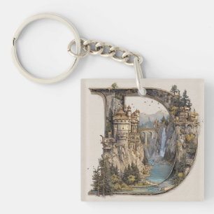 Fantasy Letter D with Castles in the Sky Storybook Keychain