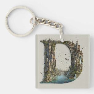 Fantasy Letter D with Castles in the Sky Storybook Keychain