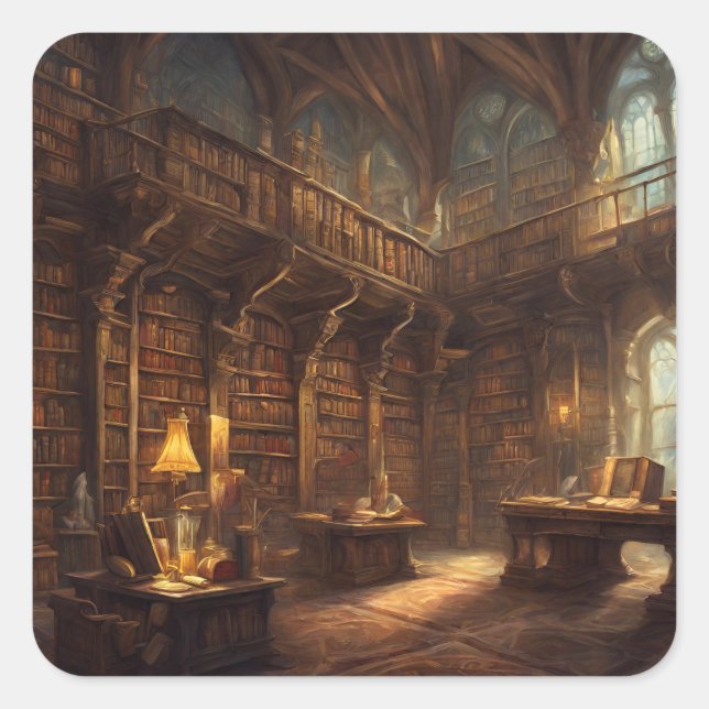 Fantasy Library  Square Sticker (Front)
