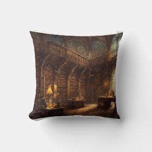 Fantasy Library Throw Pillow