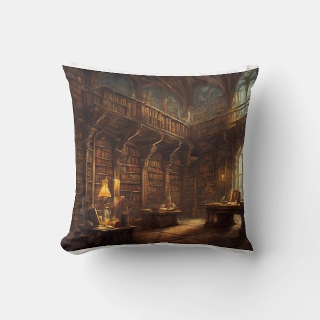 Fantasy Library  Throw Pillow (Front)