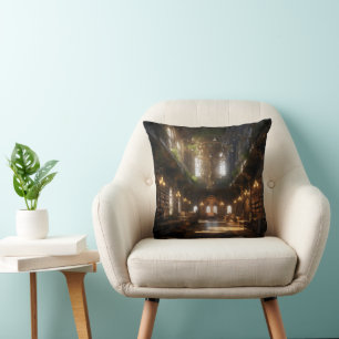 Fantasy Library Throw Pillow