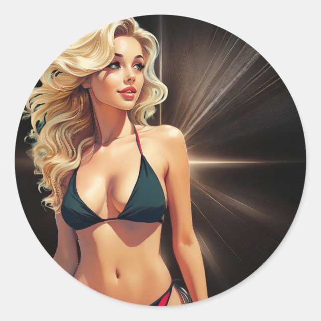 Fantasy Life - Blonde Beach Babe Classic Round Sticker (Front)