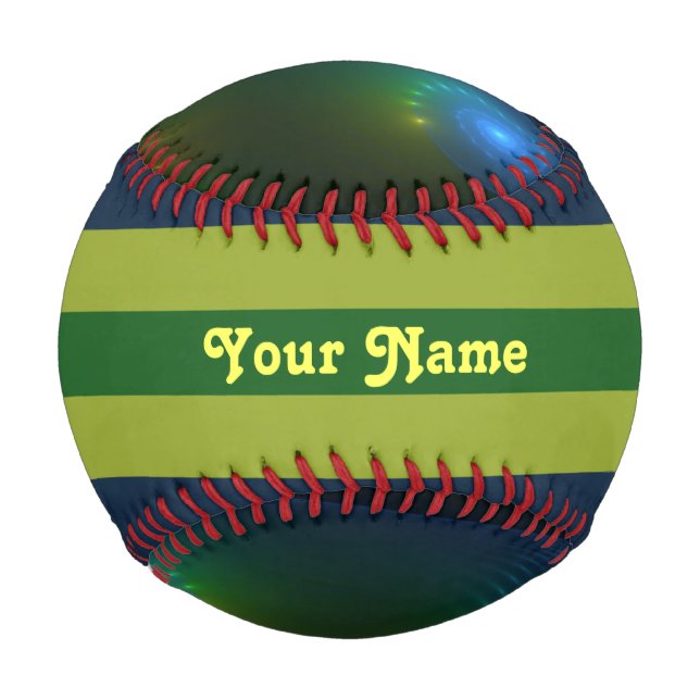Fantasy Lights Abstract Blue Green Fractal Name Baseball (Front)