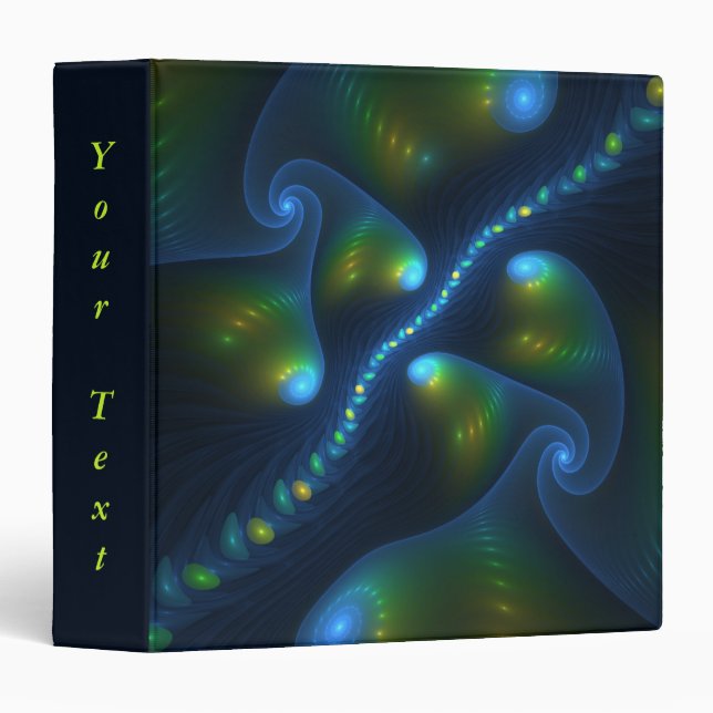 Fantasy Lights Abstract Blue Green Fractal Text Binder (Front/Spine)