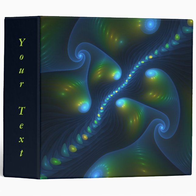 Fantasy Lights Abstract Blue Green Fractal Text Binder (Front/Spine)