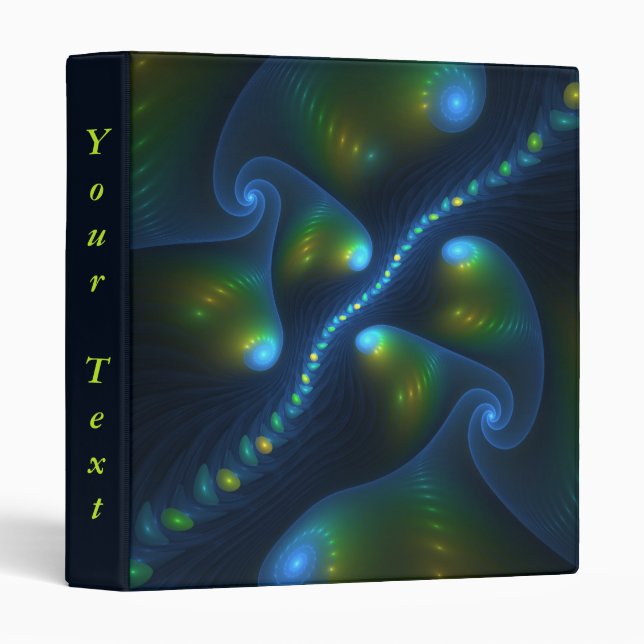 Fantasy Lights Abstract Blue Green Fractal Text Binder (Front/Spine)