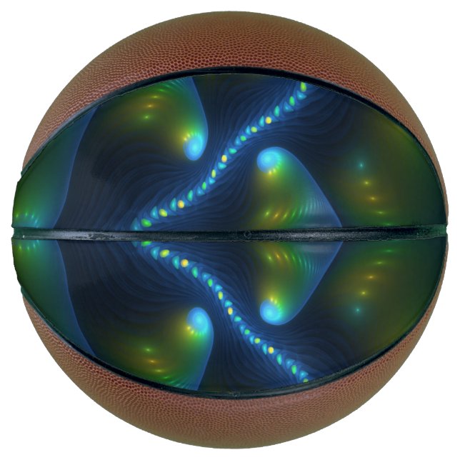 Fantasy Lights Abstract Blue Green Yellow Fractal Basketball (Front)
