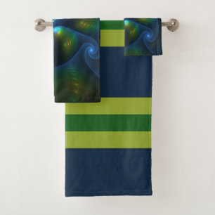 Fantasy Lights Abstract Blue Green Yellow Fractal Bath Towel Set