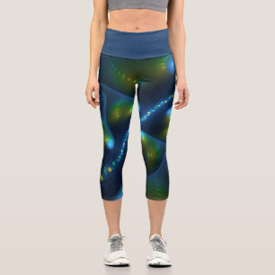 Fantasy Lights Abstract Blue Green Yellow Fractal Capri Leggings