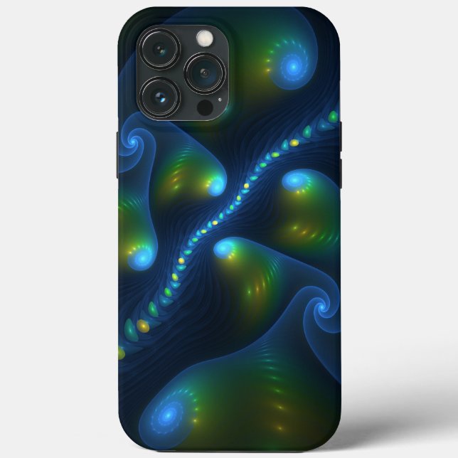 Fantasy Lights Abstract Blue Green Yellow Fractal Case-Mate iPhone Case (Back)