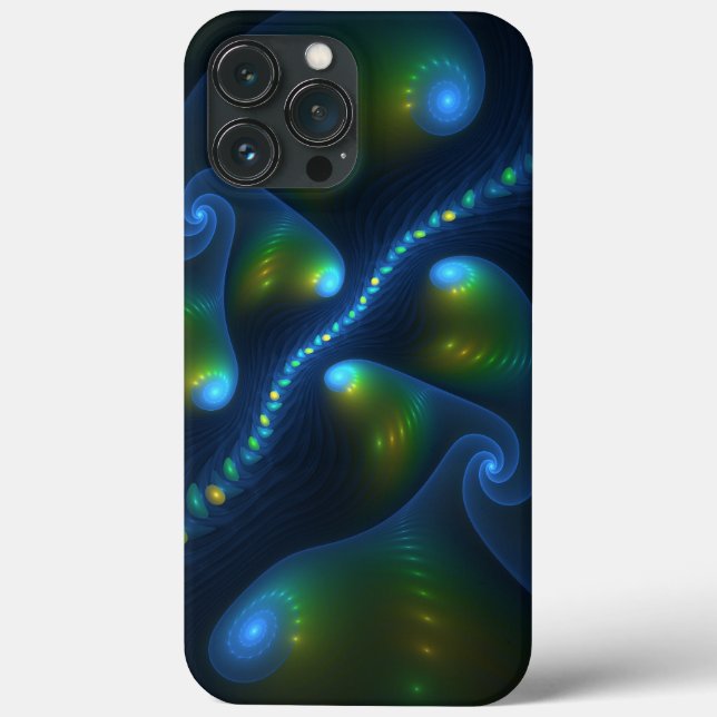 Fantasy Lights Abstract Blue Green Yellow Fractal Case-Mate iPhone Case (Back)