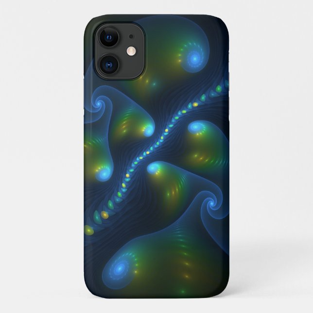 Fantasy Lights Abstract Blue Green Yellow Fractal Case-Mate iPhone Case (Back)