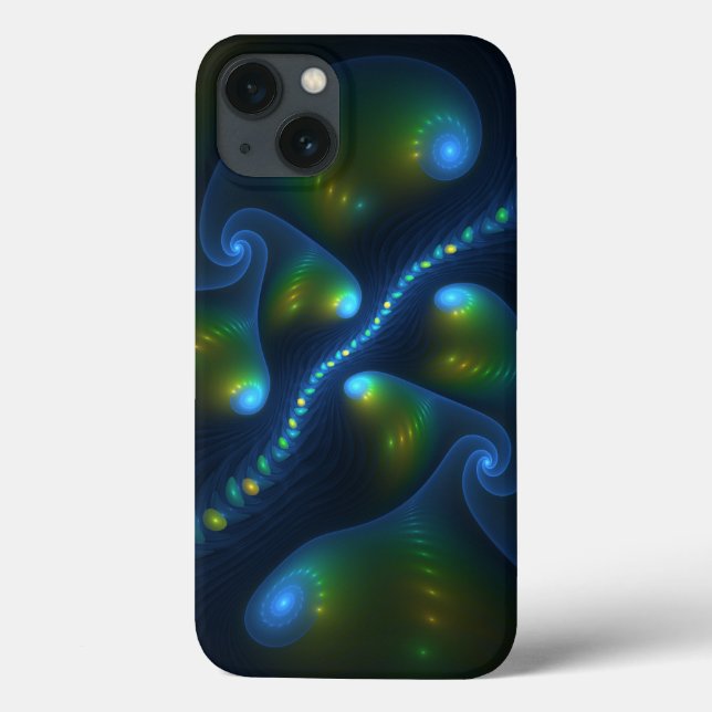 Fantasy Lights Abstract Blue Green Yellow Fractal Case-Mate iPhone Case (Back)