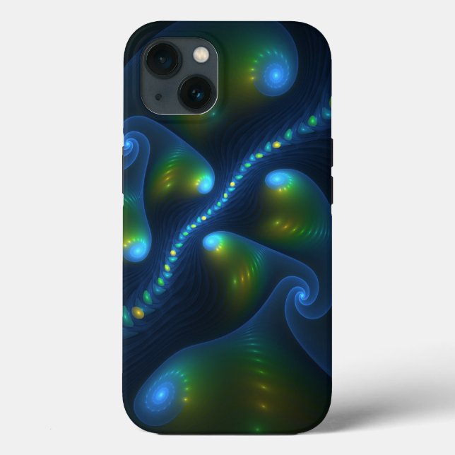 Fantasy Lights Abstract Blue Green Yellow Fractal Case-Mate iPhone Case (Back)