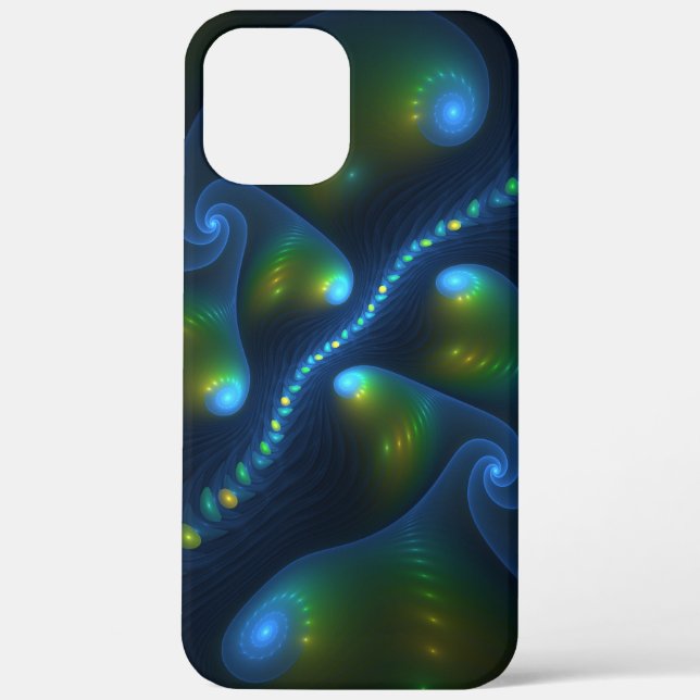 Fantasy Lights Abstract Blue Green Yellow Fractal Case-Mate iPhone Case (Back)