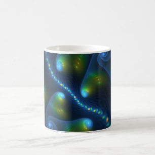 Fantasy Lights Abstract Blue Green Yellow Fractal Coffee Mug