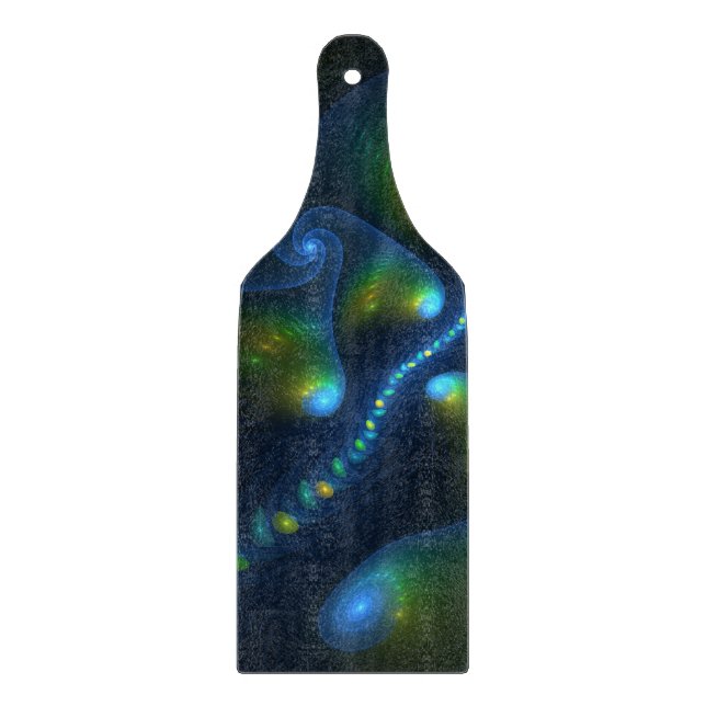 Fantasy Lights Abstract Blue Green Yellow Fractal Cutting Board (Front)