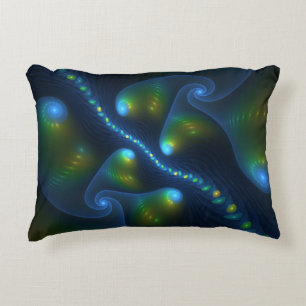 Fantasy Lights Abstract Blue Green Yellow Fractal Decorative Pillow