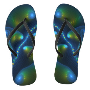 Fantasy Lights Abstract Blue Green Yellow Fractal Flip Flops