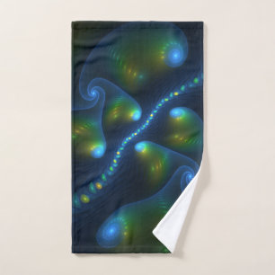 Fantasy Lights Abstract Blue Green Yellow Fractal Hand Towel