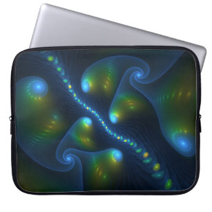 Fantasy Lights Abstract Blue Green Yellow Fractal Laptop Sleeve
