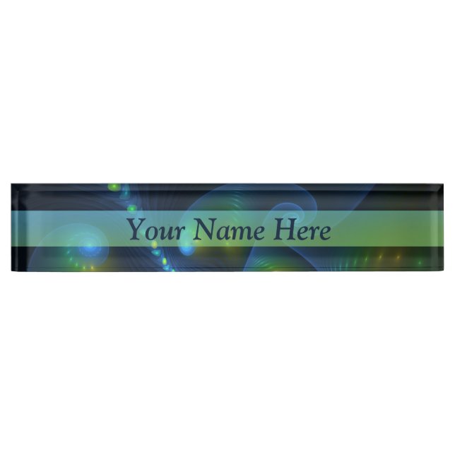 Fantasy Lights Abstract Blue Green Yellow Fractal Nameplate (Front)
