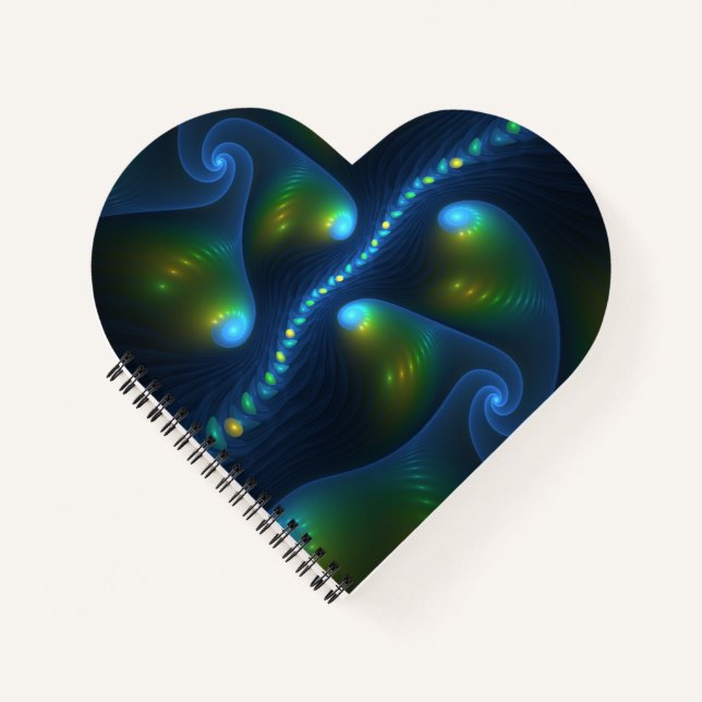 Fantasy Lights Abstract Blue Green Yellow Fractal Notebook (Front)