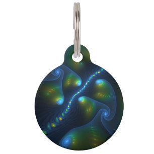 Fantasy Lights Abstract Blue Green Yellow Fractal Pet Tag