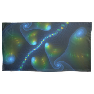 Fantasy Lights Abstract Blue Green Yellow Fractal Pillowcase
