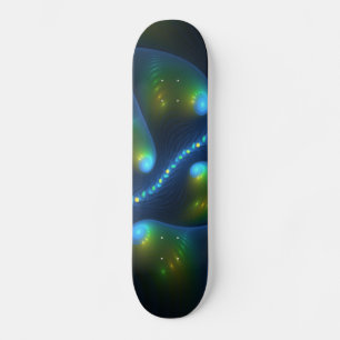 Fantasy Lights Abstract Blue Green Yellow Fractal Skateboard
