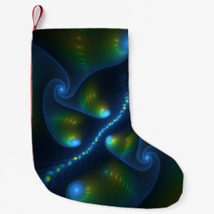 Fantasy Lights Abstract Blue Green Yellow Fractal Small Christmas Stocking
