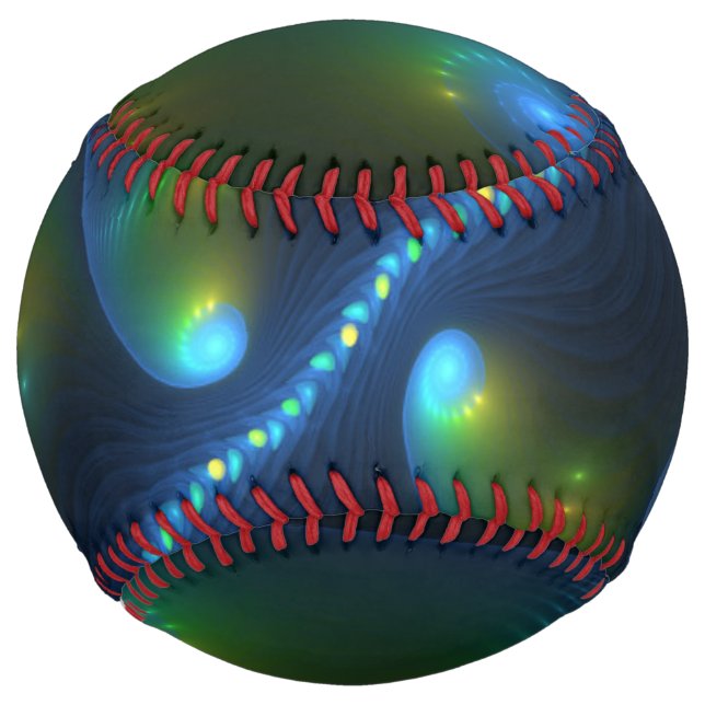 Fantasy Lights Abstract Blue Green Yellow Fractal Softball (Front)