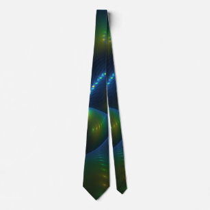 Fantasy Lights Abstract Blue Green Yellow Fractal Tie